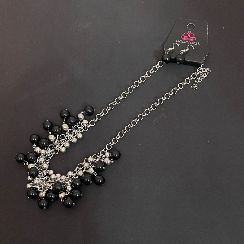 Paparazzi Dazzling Black and Silver Necklace with Earrings - Picture 3 of 7